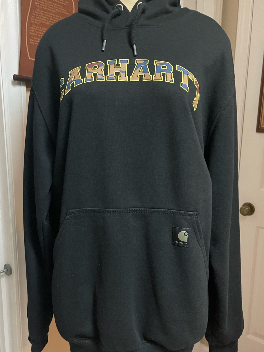 Carhartt Black Men’s Hoodie with Multicolor Lettering NWOT